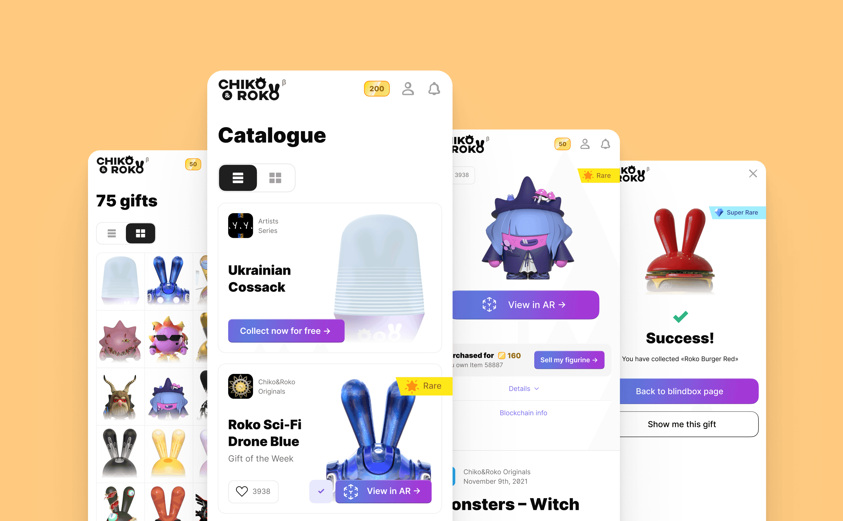 Интерфейс коллекционной платформы Chiko & Roko