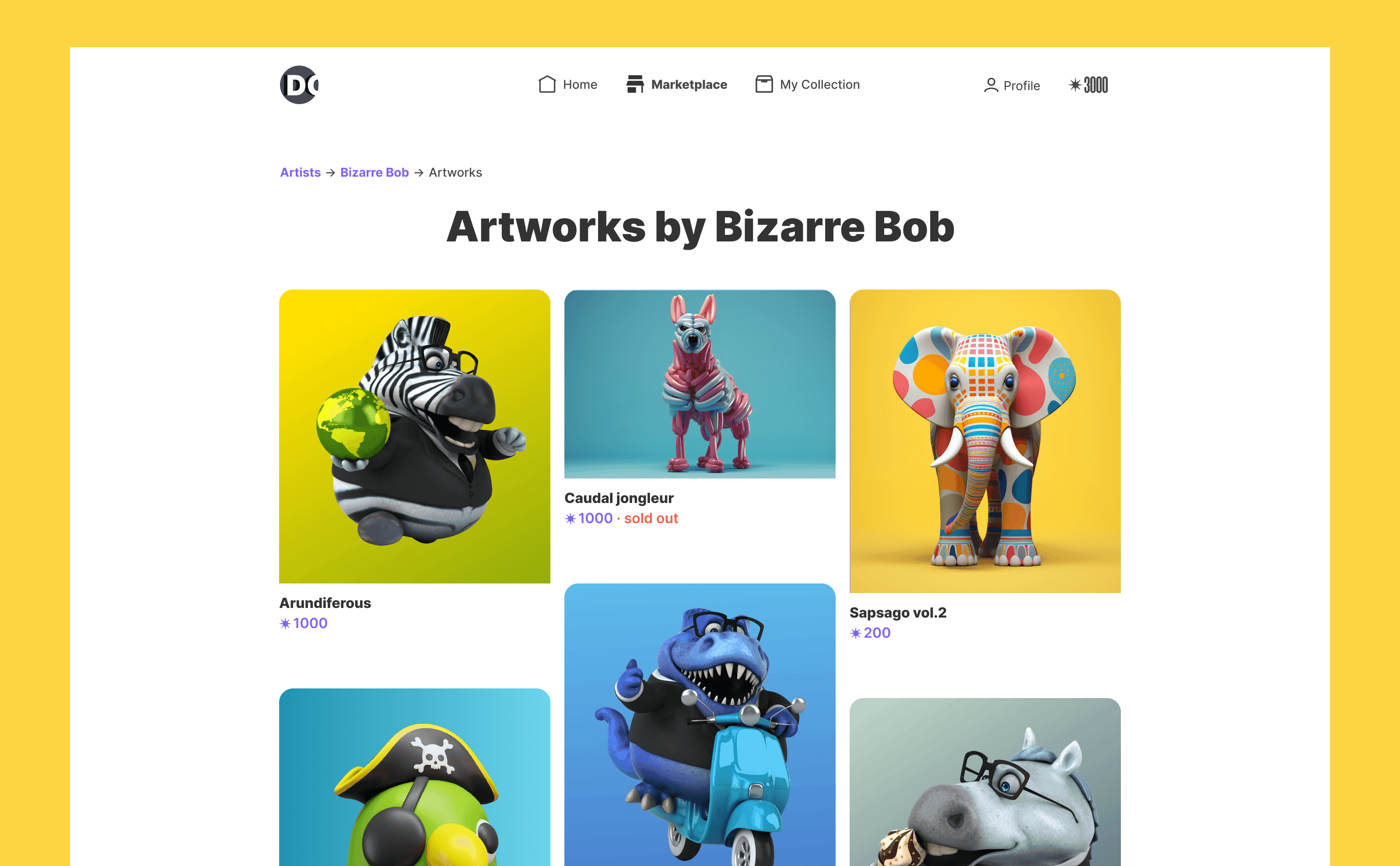 Интерфейс маркетплейса Digital Collectibles