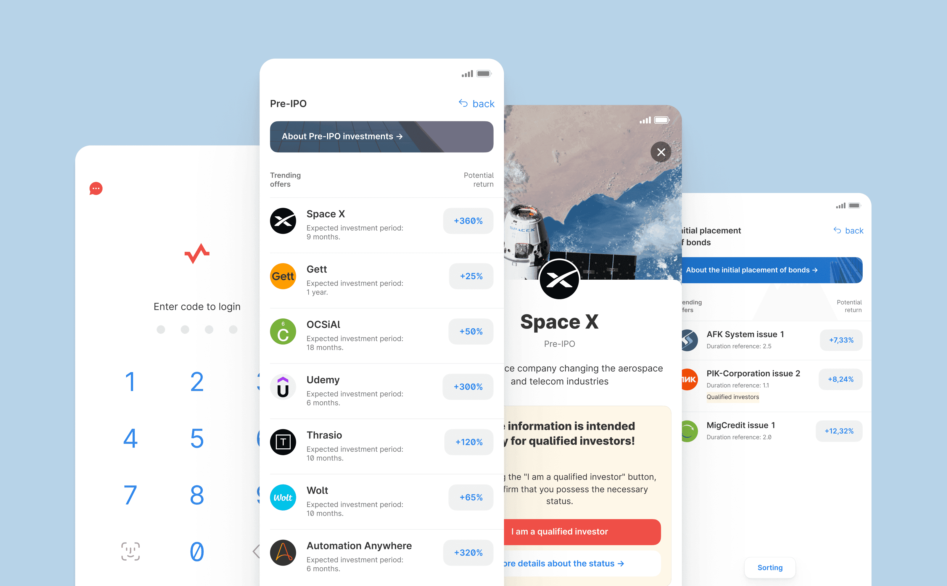 Интерфейс инвестиционного приложения Finboard